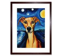 Wall Art Print Van Goghs Dog Artwork Night Scene Full Moon Blue Brown Yellow Oil Painting Artwork Framed 9X7 Inch Artery8 Brown W7 inch x H9 inch