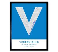 Wall Art Print Vereeniging South Africa City Map Modern Typography Stylish Letter Framed Word Wee Blue Coo Blue W12 inch x H16 inch