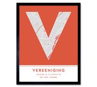 Wall Art Print Vereeniging South Africa City Map Modern Typography Stylish Letter Framed Word Wee Blue Coo Orange W12 inch x H16 inch