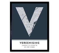 Wall Art Print Vereeniging South Africa City Map Modern Typography Stylish Letter Framed Word Wee Blue Coo Navy W12 inch x H16 inch
