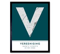 Wall Art Print Vereeniging South Africa City Map Modern Typography Stylish Letter Framed Word Wee Blue Coo Teal W12 inch x H16 inch