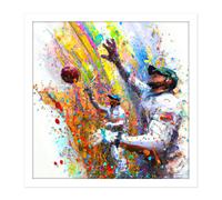 Wall Art Print Vibrant Cricket Fielders Sports Ball Oil Splatter Painting Square Framed Picture 16X16 Inch Artery8 White W16 inch x H16 inch