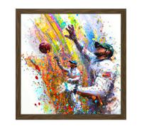 Wall Art Print Vibrant Cricket Fielders Sports Ball Oil Splatter Painting Square Framed Picture 16X16 Inch Artery8 Brown W16 inch x H16 inch