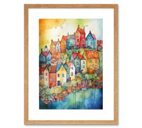 Wall Art Print Village Of Manarola Italy Folk Artwork Framed 9X7 Inch Artery8 Beige W7 inch x H9 inch
