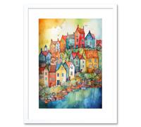 Wall Art Print Village Of Manarola Italy Folk Artwork Framed 9X7 Inch Artery8 White W7 inch x H9 inch