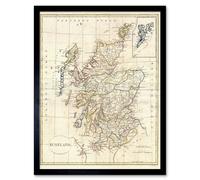Wall Art Print Vintage 1799 Clement Cruttwell Shire Map Scotland Shetland Isles Art Framed Artery8 Black W12 inch x H16 inch