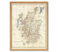 Wall Art Print Vintage 1799 Clement Cruttwell Shire Map Scotland Shetland Isles Art Framed Artery8 Light Oak W12 inch x H16 inch
