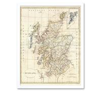 Wall Art Print Vintage 1799 Clement Cruttwell Shire Map Scotland Shetland Isles Art Framed Artery8 White W12 inch x H16 inch