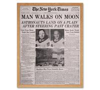 Wall Art Print Vintage Newspaper Article Space Astronauts Walk on Moon Landing Neil Armstrong Edwin Aldrin Art Framed Artery8 Light Oak W12 inch x H16 inch