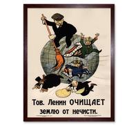 Wall Art Print Vintage Soviet Propaganda Poster Communism Lenin Anti Capitalist Revolution Art Framed Artery8 Brown W12 inch x H16 inch
