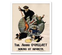 Wall Art Print Vintage Soviet Propaganda Poster Communism Lenin Anti Capitalist Revolution Art Framed Artery8 White W12 inch x H16 inch