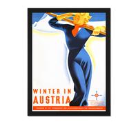 Wall Art Print Vintage Travel Winter Austria Sport Ski Art Large Framed Wall Décor Art Artery8 White W18 inch x H24 inch