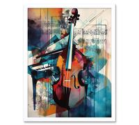 Wall Art Print Violin and Piano Classical Music Note Melody Concerto Abstract Modern Watercolour Painting Art Framed Artery8 White W12 inch x H16 inch