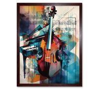 Wall Art Print Violin and Piano Classical Music Note Melody Concerto Abstract Modern Watercolour Painting Art Framed Artery8 Brown W12 inch x H16 inch