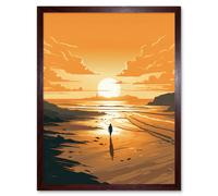 Wall Art Print Walk into the Sunset Sand Beach Coastal Landscape Art Framed Artery8 Brown W12 inch x H16 inch
