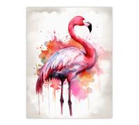 Wall Art Print Watercolour Flamingo Pink Ink Splat Design Watercolour Poster Artery8 Pink W24 inch x H32 inch