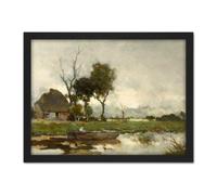 Wall Art Print Weissenbruch Autumn Landscape Cottage Painting Large Framed Wall Décor Art Artery8 White W18 inch x H24 inch