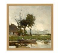 Wall Art Print Weissenbruch Autumn Landscape Cottage Painting Square Framed Picture 16X16 Inch Artery8 Light Oak W16 inch x H16 inch