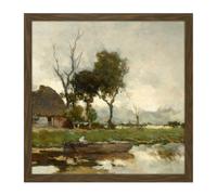 Wall Art Print Weissenbruch Autumn Landscape Cottage Painting Square Framed Picture 16X16 Inch Artery8 Brown W16 inch x H16 inch