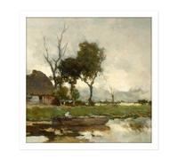 Wall Art Print Weissenbruch Autumn Landscape Cottage Painting Square Framed Picture 16X16 Inch Artery8 White W16 inch x H16 inch