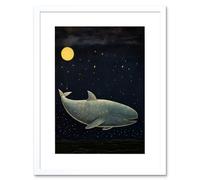 Wall Art Print Whale Breach at Full Moon Reach for the Stars Conceptual Artwork Kids Bedroom Artwork Framed 9X7 Inch Artery8 White W7 inch x H9 inch