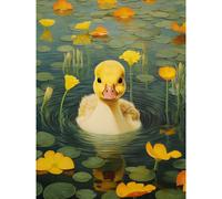 Wall Art Print Whirlpool Duckling Lily Pads and Flowers Kids Bedroom Nursery Artwork Poster Artery8 Yellow W24 inch x H32 inch