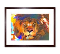 Wall Art Print Wild Lion Colourful Abstract Framed Artery8 Brown W7 inch x H9 inch