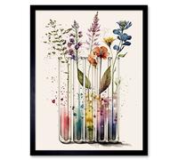 Wall Art Print Wildflowers Rainbow Colour Water Glass Test Tubes Art Framed Artery8 Black W12 inch x H16 inch