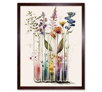 Wall Art Print Wildflowers Rainbow Colour Water Glass Test Tubes Art Framed Artery8 Brown W12 inch x H16 inch