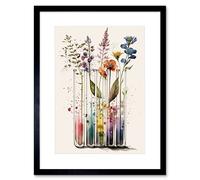 Wall Art Print Wildflowers Rainbow Colour Water Glass Test Tubes Artwork Framed 9X7 Inch Artery8 Black W7 inch x H9 inch