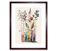 Wall Art Print Wildflowers Rainbow Colour Water Glass Test Tubes Artwork Framed 9X7 Inch Artery8 Brown W7 inch x H9 inch