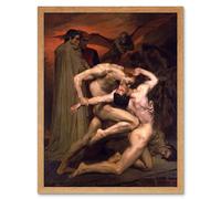 Wall Art Print William Adolphe Bouguereau 1850 Dante and Virgil in Hell Demons Afterlife Divine Comedy Art Framed Artery8 Light Oak W12 inch x H16 inch