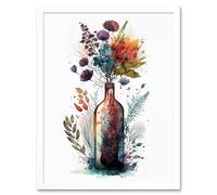 Wall Art Print Wine Bottle with Wildflower Floral Spring Bouquet Art Framed Artery8 White W12 inch x H16 inch