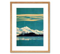 Wall Art Print Winter Lakeside Landscape With Snowy Mountains Duotone Teal Artwork Framed 9X7 Inch Artery8 Beige W7 inch x H9 inch