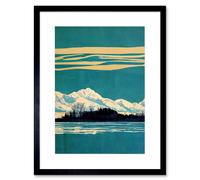 Wall Art Print Winter Lakeside Landscape With Snowy Mountains Duotone Teal Artwork Framed 9X7 Inch Artery8 Black W7 inch x H9 inch