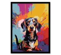 Wall Art Print Wirehaired Dachshund Dog Lover Gift Pet Portrait Colourful Artwork Painting Art Framed Artery8 Multi A4