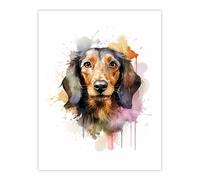Wall Art Print Wirehaired Dachshund Lovers Gift Watercolour Pet Portrait Painting Artwork Poster Artery8 Multi W24 inch x H32 inch