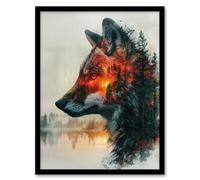 Artery8 Wolf Forest Sunset Nature Animal Lover Design For Living Room Artwork Framed Wall Art Print A4