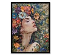 Wall Art Print Woman Boho Portrait in Spring Flowers Mosaic Art Framed Poster Artery8 Black A4