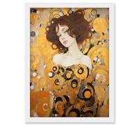 Wall Art Print Woman Portrait Gustav Klimt Style Oil Painting Gold Brown Artist Muse Art Nouveau Artwork Framed A4 Artery8 White A4