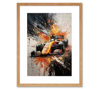 Wall Art Print Yellow Race Car Racing Scene Modern Spatter Artwork Framed 9X7 Inch Artery8 Beige W7 inch x H9 inch