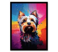 Wall Art Print Yorkshire Terrier Dog Lover Gift Pet Portrait Rainbow Colours Artwork Painting Art Framed Artery8 Multi A4