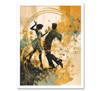 Wall Art Print Young Couple Dancing to Swing Music at a Club Modern Watercolour Painting Art Framed Artery8 White W12 inch x H16 inch