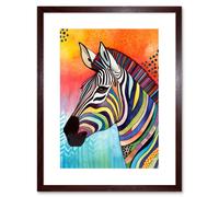 Wall Art Print Zebra Folk Art Bright Multicoloured Artwork Framed 9X7 Inch Artery8 Brown W7 inch x H9 inch