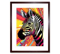Wall Art Print Zebra Portrait Vibrant Colourful Stripes Bright Bold Psychedelic Rainbow Artwork Framed 9X7 Inch Artery8 Brown W7 inch x H9 inch