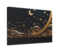 Wall Art Prints Golden background and crescent moon Modern Wall Decor Framed Ready to Hang Canvas Oil Painting Extra Large Artwork Home Decor for Bathroom Living Room Office Bedroom Poster 45x30 cm