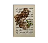 Wall Art PrintsVintage Little Owl Print Dictionary Antique Birds Print Wildlife Illustration Poster Canvas Print Wall Decor Suitable for Living Room Bedroom Office Decoration 8x12inch-wood Frame