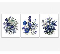 Wall Art Room Decor Flower Wall/Set 3 Flowers Pictures Aesthetic Room Decor Modern Paintings, Cool Gifts Art for Mothers Day/Cute Blue Flowers Painting (5 x 7)