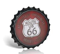 Wall Art/Sign Route 66 Red Vintage Tin Metal 40cm Bottle Top Bar Pub