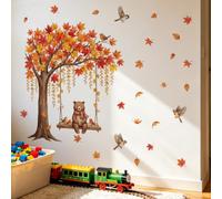 Wall Art Stickers for Bedroom Deep Orange Leaf Animals